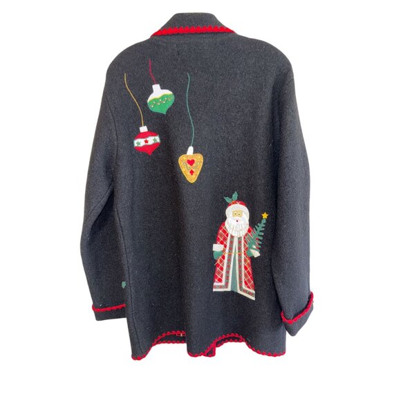 Vtg Sharon Young Black Wool Christmas Cardigan Santa Bear Button Down Hong Kong - Picture 14 of 15